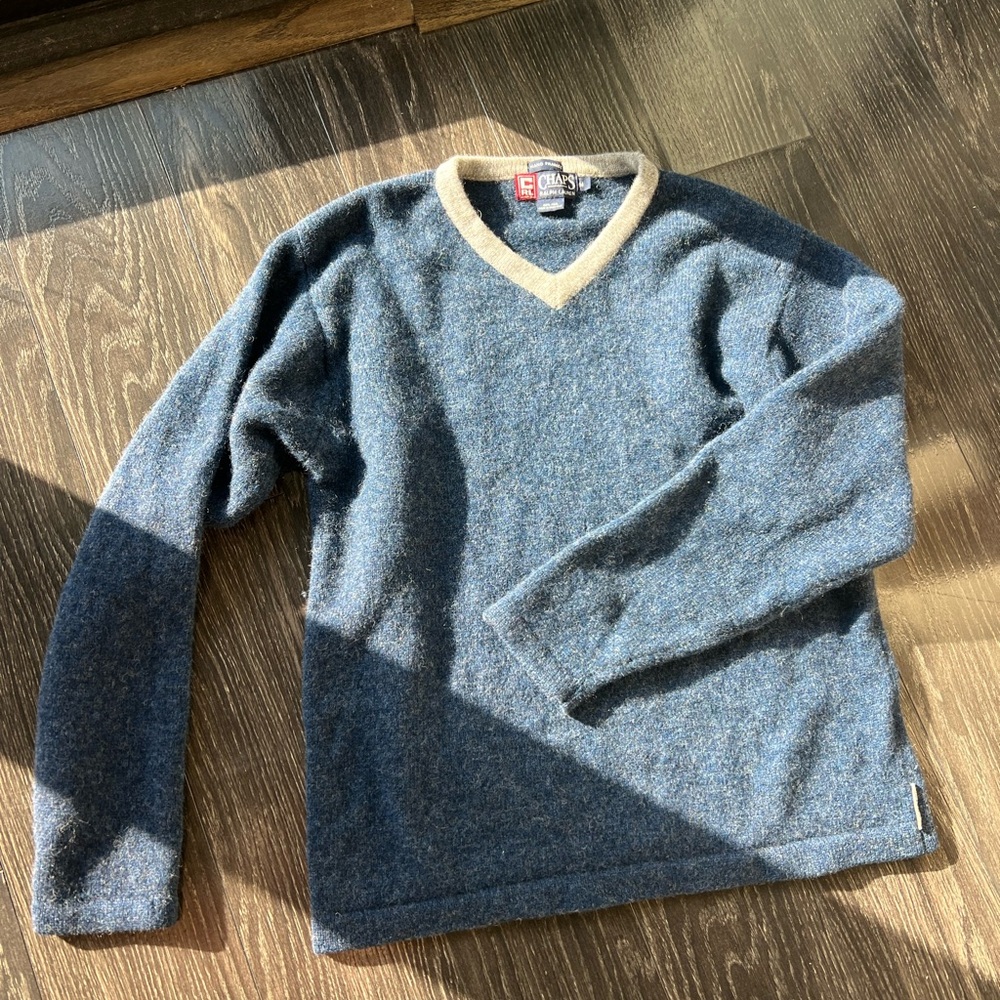 Ralph Lauren Blue and Tan V-Neck Sweater 100% wool